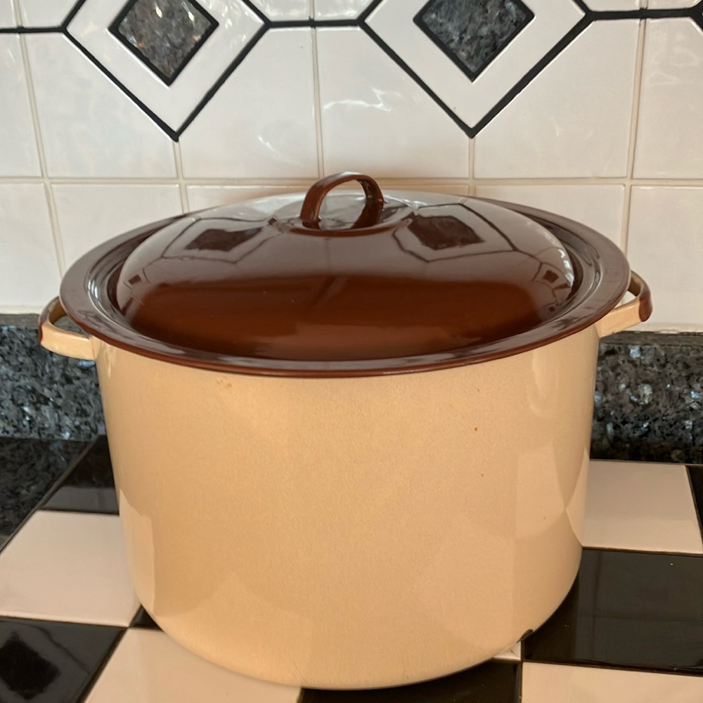 Enamel Ware Large Stock Pot and Lid, 12 Quarts